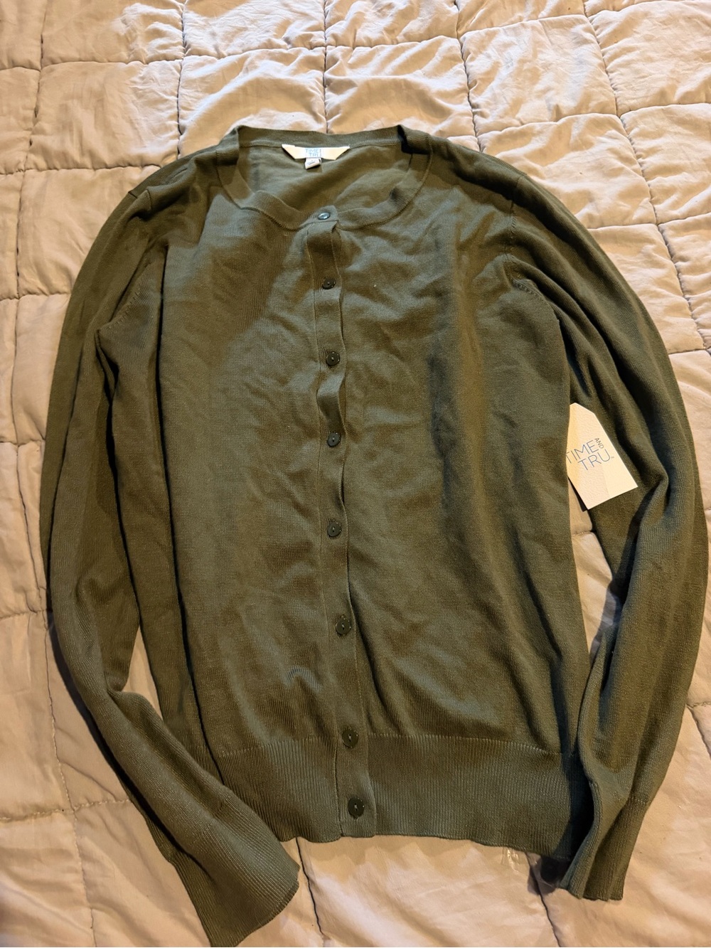 Time and Tru Olive Green Button-Up Cardigan